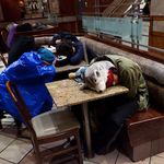 Protesters sleep in the nearby McDonalds this morning